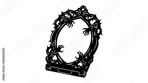Photos Ornate Antique Picture Frame: A decorative, black, antique picture frame with intricate scrolling and thorny vine details, ready to showcase a cherished memory