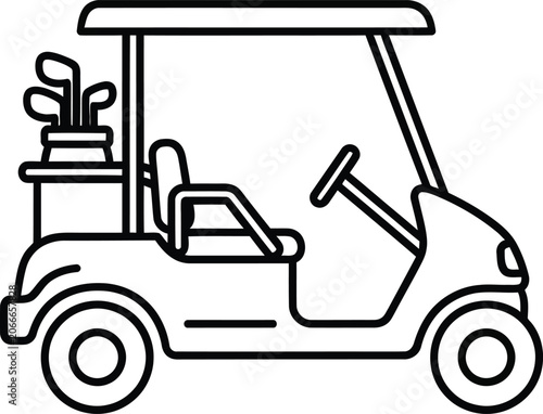 Golf Cart with Clubs Isolated on White