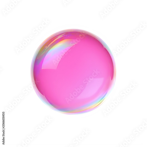 Vibrant Pink Iridescent Bubble Isolated on White Background