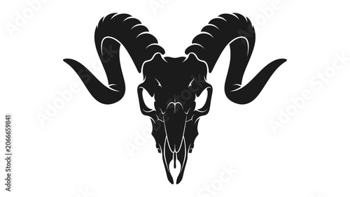 Canvastavla Ram Skull Silhouette: A striking black silhouette of a ram's skull, showcasing its majestic and formidable curved horns