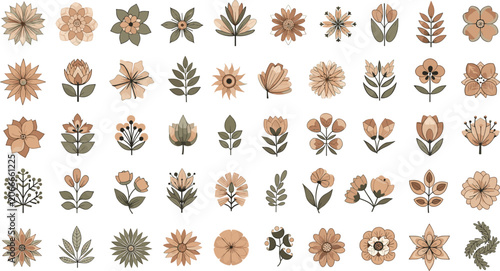 Canvastavla Retro Hand Drawn Floral and Leaf Stem Vector Element Collection Featuring Simple