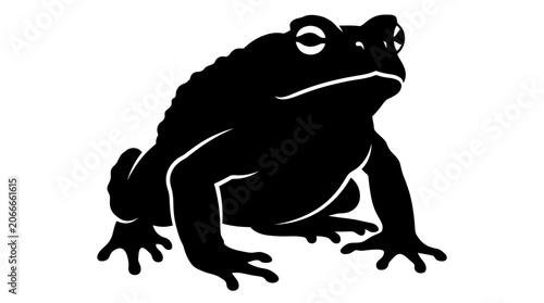 Black silhouette of a frog sitting on a plain background
