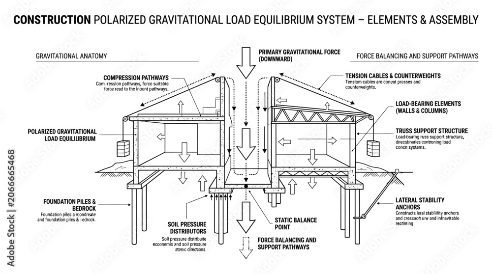 Obraz na plátně Polarized gravitational load equilibrium system structural blueprint