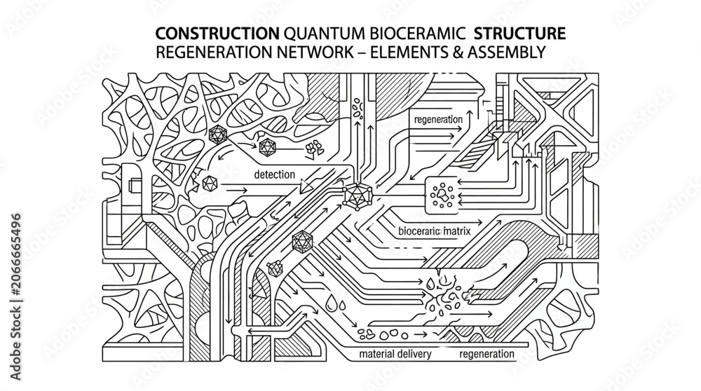 Obraz premium Quantum bioceramic structure regeneration network schematic.