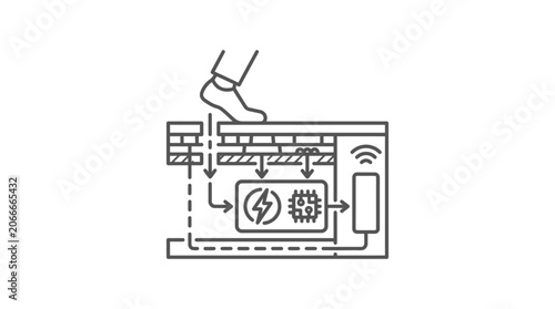 Piezoelectric energy harvesting floor tile system icon.