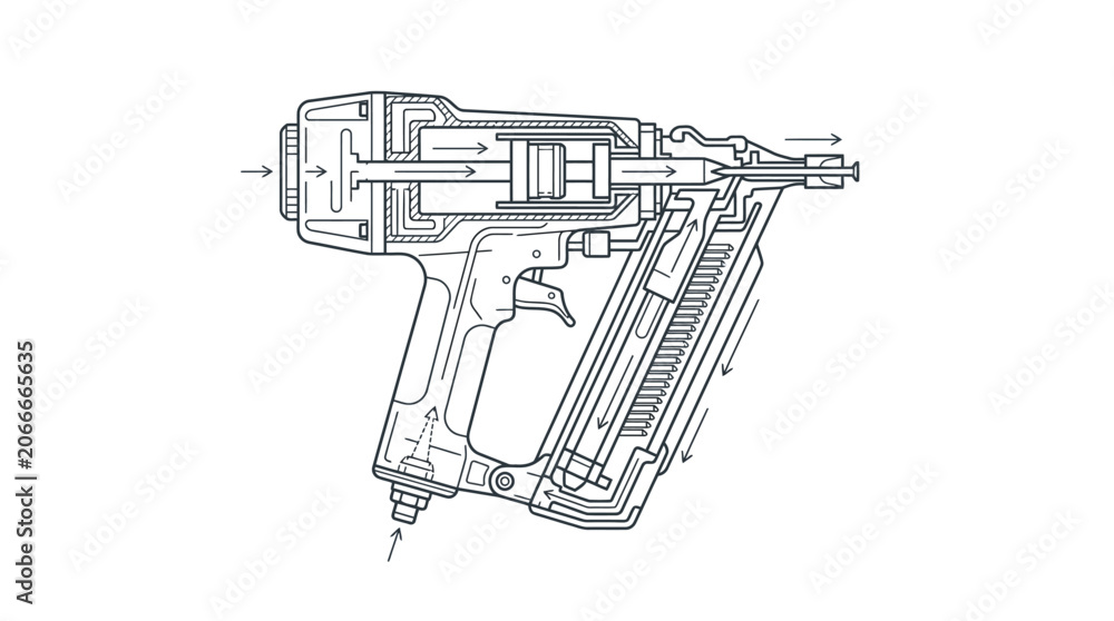 Fototapeta premium Side profile technical line drawing of pneumatic nail gun.