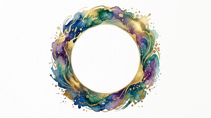 Circular Watercolor Brush Stroke Frame Isolated on White background