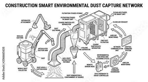 Schilderij op canvas Smart environmental dust capture network technical diagram.
