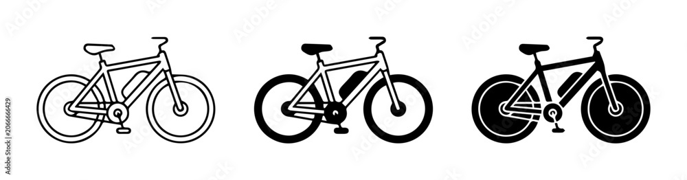 Obraz premium Electric Bicycle Icons, E-Bike Vector Graphics, Modern Transport Symbols