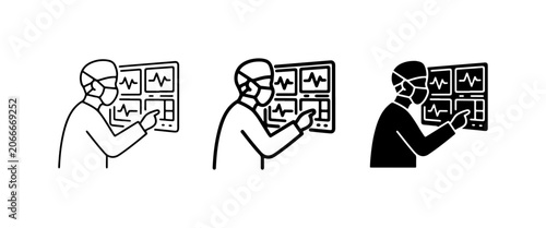Tableau sur toile Medical Professional Analyzing Data, Healthcare Technology Icons, Doctor Monitor