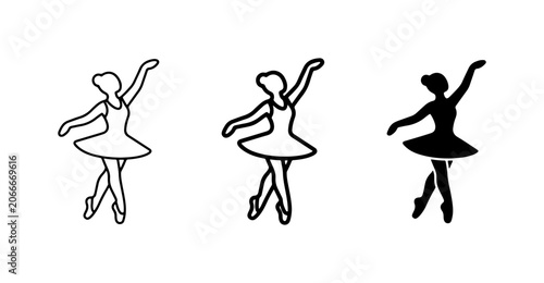 Ballet Dancer Icons, Elegant Silhouette and Outline Poses, Vector Art for Performance and Grace
