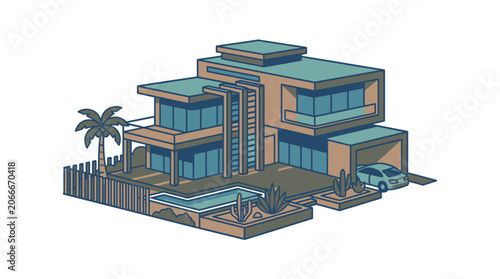 Modern residence with swimming pool and car parking area