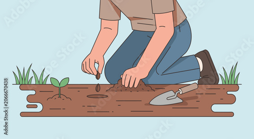 Person planting seed in soil for growth and cultivation