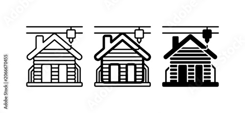 3D Printed House Icons, Architectural Design, Modern Construction Technology