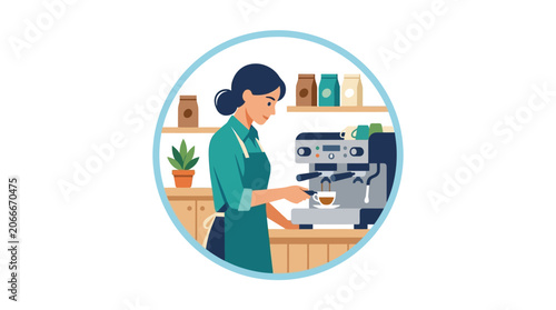 Person preparing coffee beverage using professional espresso machine
