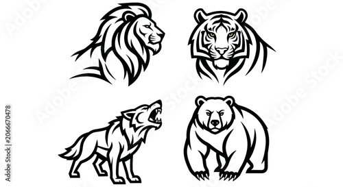 Powerful wild animal head icons collection