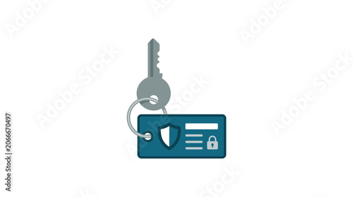 Security key and access card with shield and lock symbols