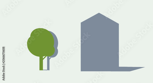 Tree and building silhouette with long shadows simple illustration