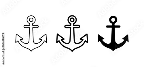 Anchor Icons Set, Nautical Symbols, Marine Equipment, Maritime Design Elements