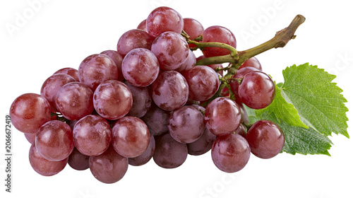 Foto Red globe grapes cluster with stem and leaf