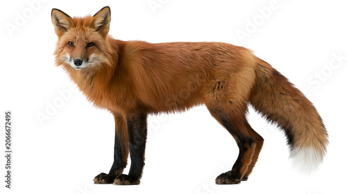Foto Red fox standing profile view with bushy tail