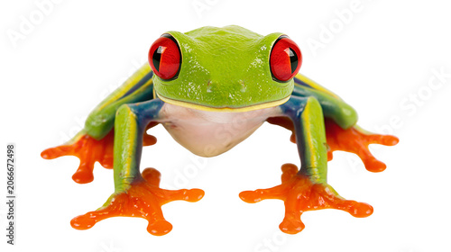Canvas Print Red-eyed tree frog with vibrant green skin and orange feet