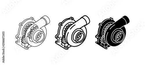 Bild auf Leinwand Turbocharger Icons, Automotive Engine Part Vector Set, Mechanical Component Illu