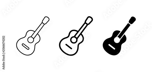 Foto Acoustic Guitar Icons, Music Symbols, Vector Graphics, Black and White Designs