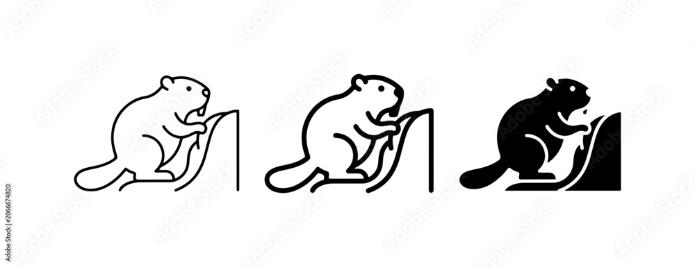 Obraz premium Beaver Icon Set, Rodent Vector Graphics, Wildlife Silhouette, Animal Symbol Collection