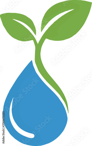 Green leaf sprout growing from water drop
