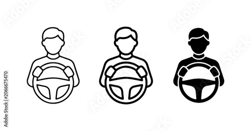Fényképezés Driver Icons Set, Person Driving Car Steering Wheel Symbols, Transportation and