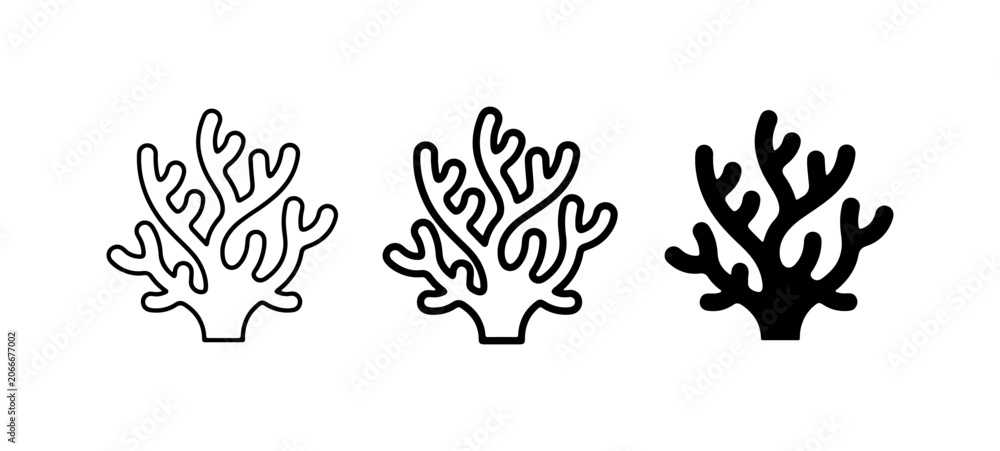 Fototapeta premium Coral Icons, Marine Life Vector Graphics, Underwater Plant Symbols, Ocean Flora Illustrations