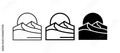 Photos Desert Landscape Icons, Sand Dunes, Sun Set, Minimalist Vector Graphics