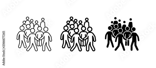 Crowd Icons, Group of People Silhouettes, Social Gathering Vector Set