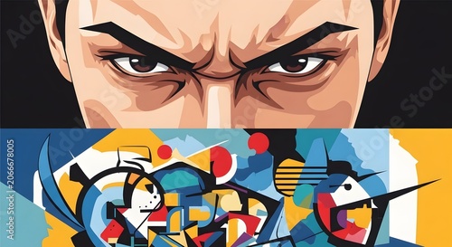 Intense Forehead and Bold Abstract Graffiti Walls