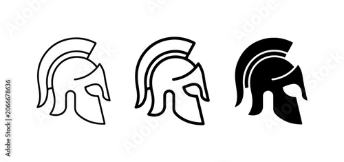 Принти на полотні Ancient Greek Helmet Icons, Spartan Warrior Headgear Vector Set, Historical Mili