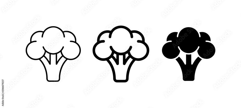 Obraz premium Broccoli Icons Set, Simple Vector Graphics for Healthy Food and Nutrition Concepts