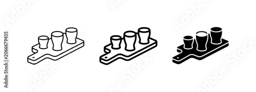 Bild auf Leinwand Beer Flight Set, Tasting Paddle, Trio of Glasses, Craft Brewery Iconography