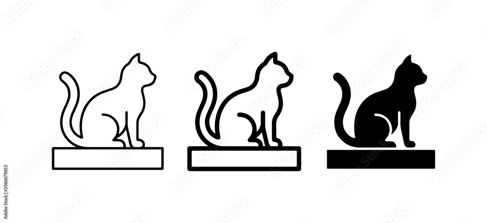 Naklejka premium Cat Icons, Silhouette and Outline, Vector Graphics for Pet Lovers and Design