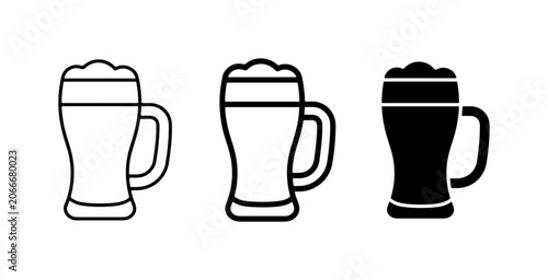 Beer Mug Icons Set, Refreshing Beverage Drink Symbols, Oktoberfest Celebration Graphics