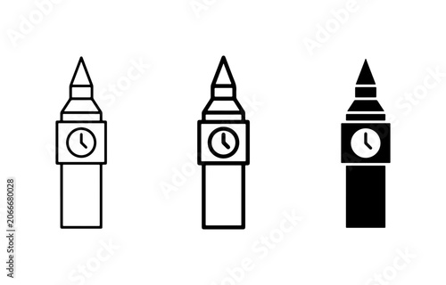 Big Ben Clock Tower Icons, London Landmark Vector Symbols, Westminster Palace Silhouette, Travel & Architecture