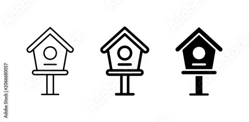 Birdhouse Icons: Simple Line Art and Solid Black Vector Graphics for Nature and Garden Themes