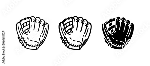 Tableau sur toile Baseball Glove Icons, Sports Equipment Vector Set, Vintage Hand Protection Graph