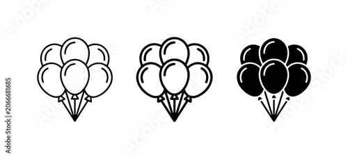 Party Balloons Icon Set, Celebration Graphics, Festive Decoration Elements, Vector Art