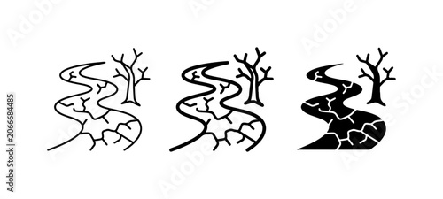 Photos Drought River Icons, Dry Cracked Earth, Barren Tree, Environmental Crisis Symbol