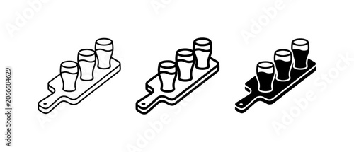 Beer Flight Sampler Set, Tasting Glasses on Wooden Paddle, Craft Brewery Icons