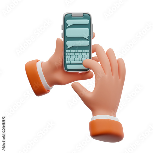 Hands Typing on Smartphone Chat App 3d illustration