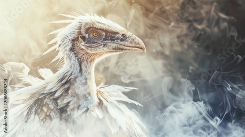 Fantastical bird profile against smoke
