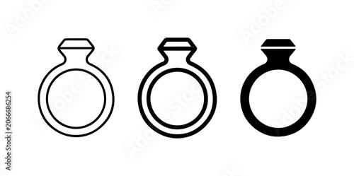Diamond Ring Icons, Engagement Jewelry Symbols, Wedding Band Graphics, Precious Gemstone Vector Art