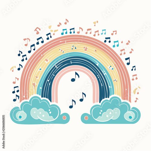 Rainbow with Musical Notes and Clouds